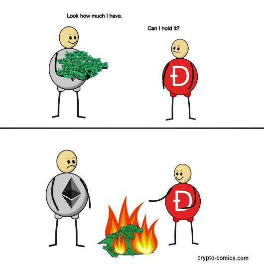 2016年的一幅病毒式漫画，描绘了The DAO烧掉以太坊的钱的情景